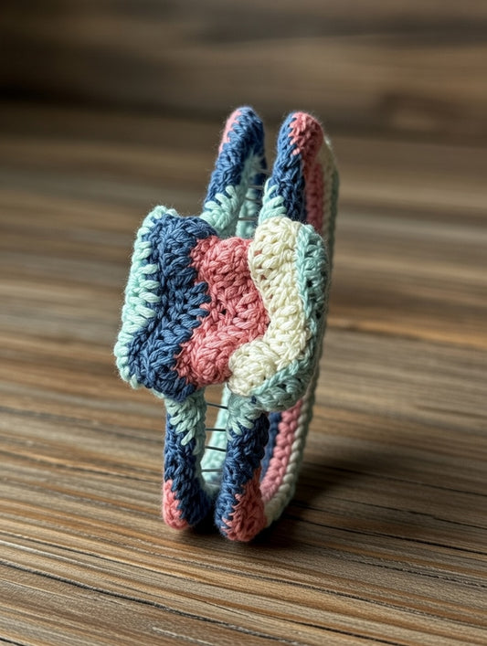 Crochet pink and blue waves claw clip