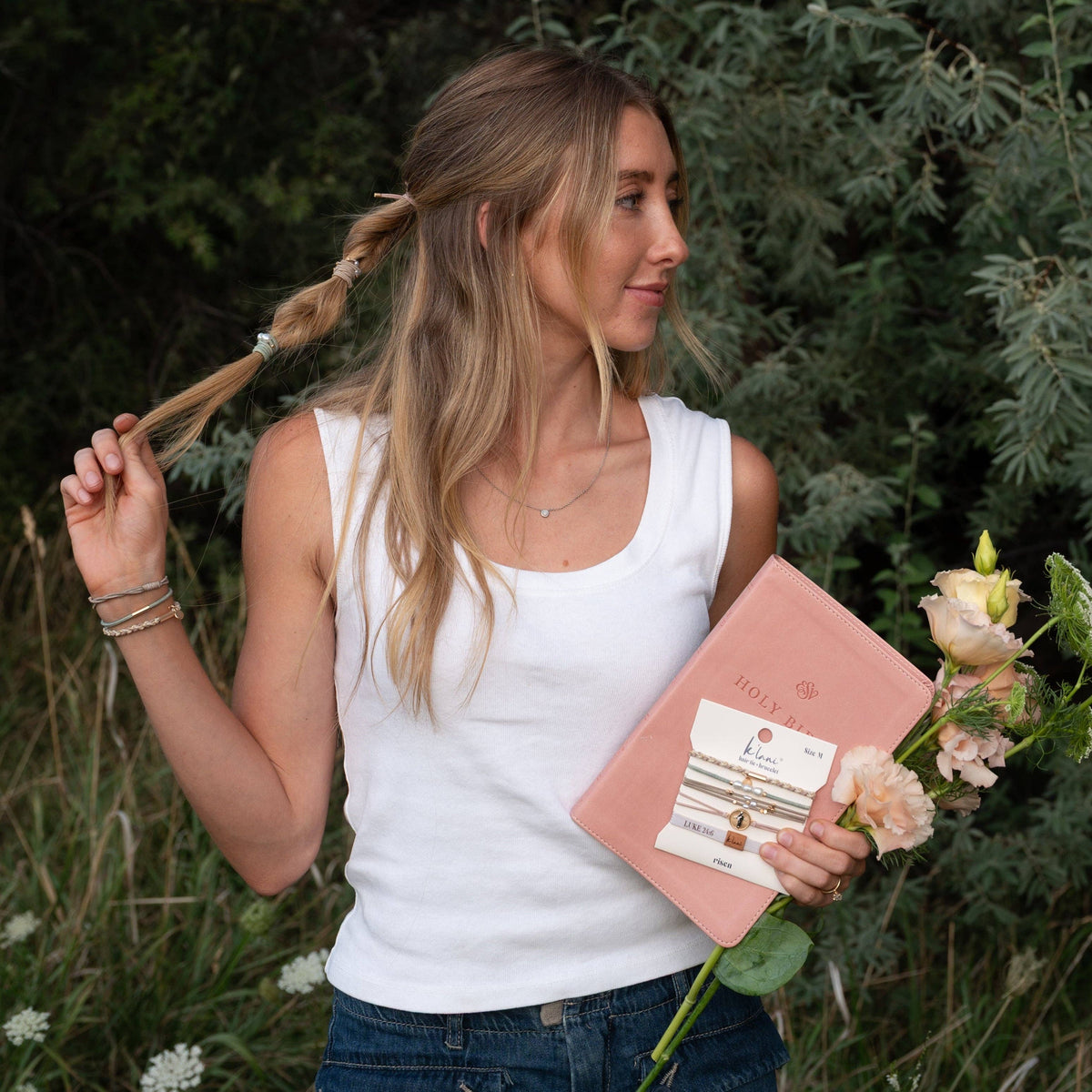 "Risen" Warm Neutrals with Gold Christus Hair Tie Bracelets: Small