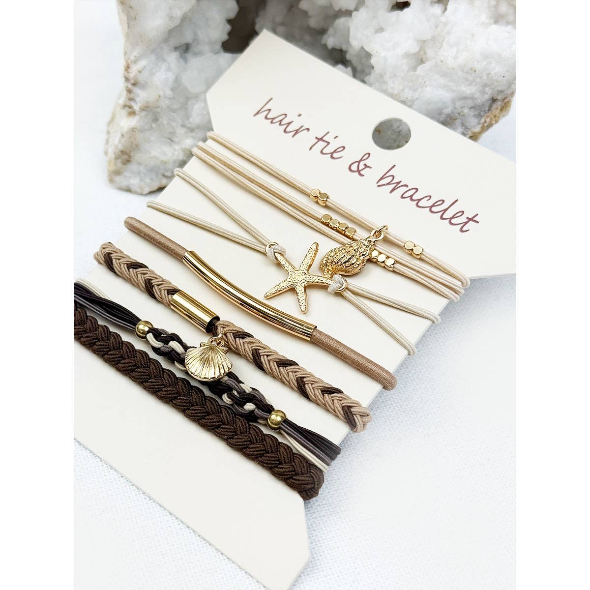 Boho beach hair tie bracelets display card salon-selected The Pixie Garden