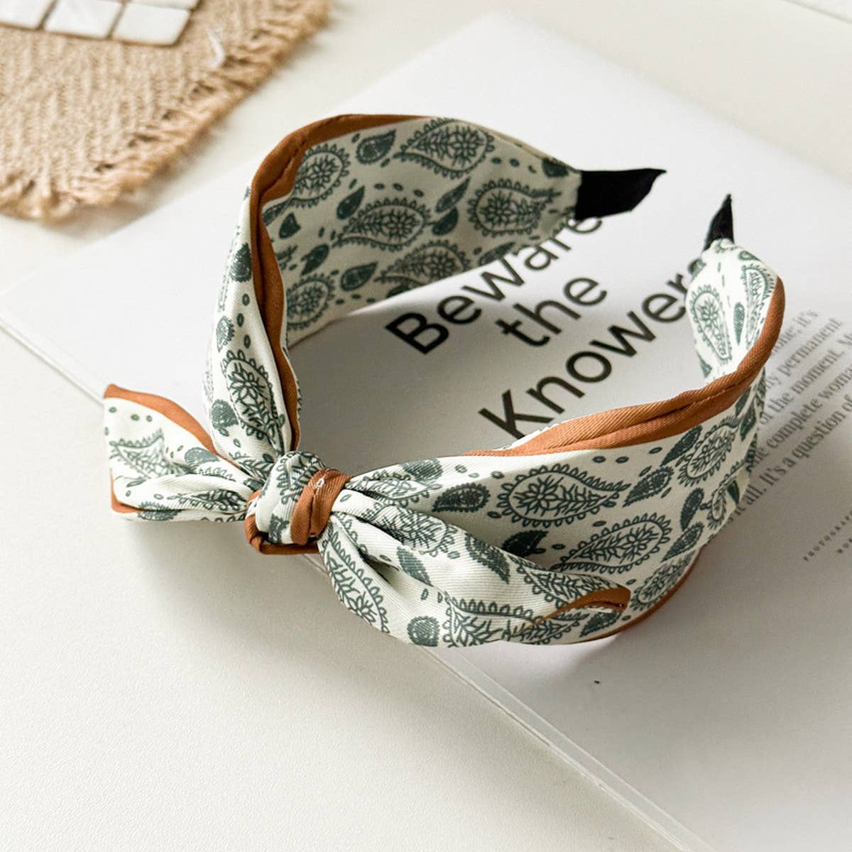 Green paisley satin wide knot headband, salon-selected by The Pixie Garden