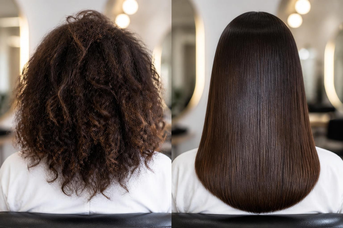 Woman with sleek polished hair using professional salon techniques for mirror-smooth finish The Pixie Garden