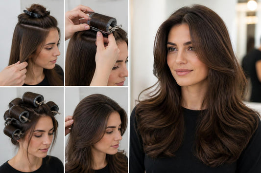 Woman using volumizing roller clips for heatless root volume salon-quality styling The Pixie Garden