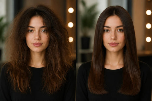 Woman achieving sleek polished hair with professional smoothing techniques heat styling and finishing products for salon-quality results The Pixie Garden