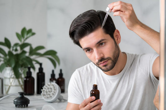 Woman exploring non-surgical hair loss treatment options including minoxidil laser therapy and growth factor scalp treatments The Pixie Garden