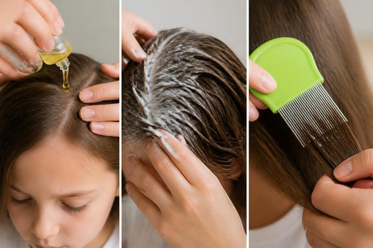 Cosmetologist applying dimethicone oil to suffocate head lice as a safe pesticide-free treatment for families The Pixie Garden
