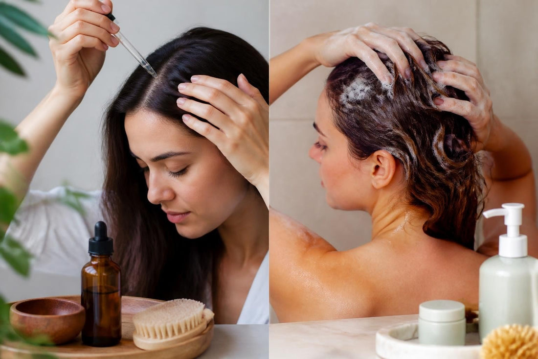 Close-up of a dry flaky scalp with a cosmetologist applying a hydrating scalp scrub to relieve dryness The Pixie Garden