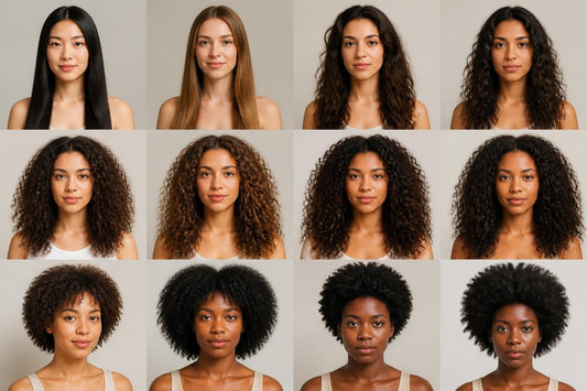 Licensed cosmetologist's visual hair types chart showing curl patterns from straight to coily and porosity levels The Pixie Garden