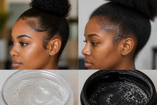 Licensed cosmetologist applying alcohol-free edge control gel with a precision wand for smooth, flake-free hairline hold The Pixie Garden