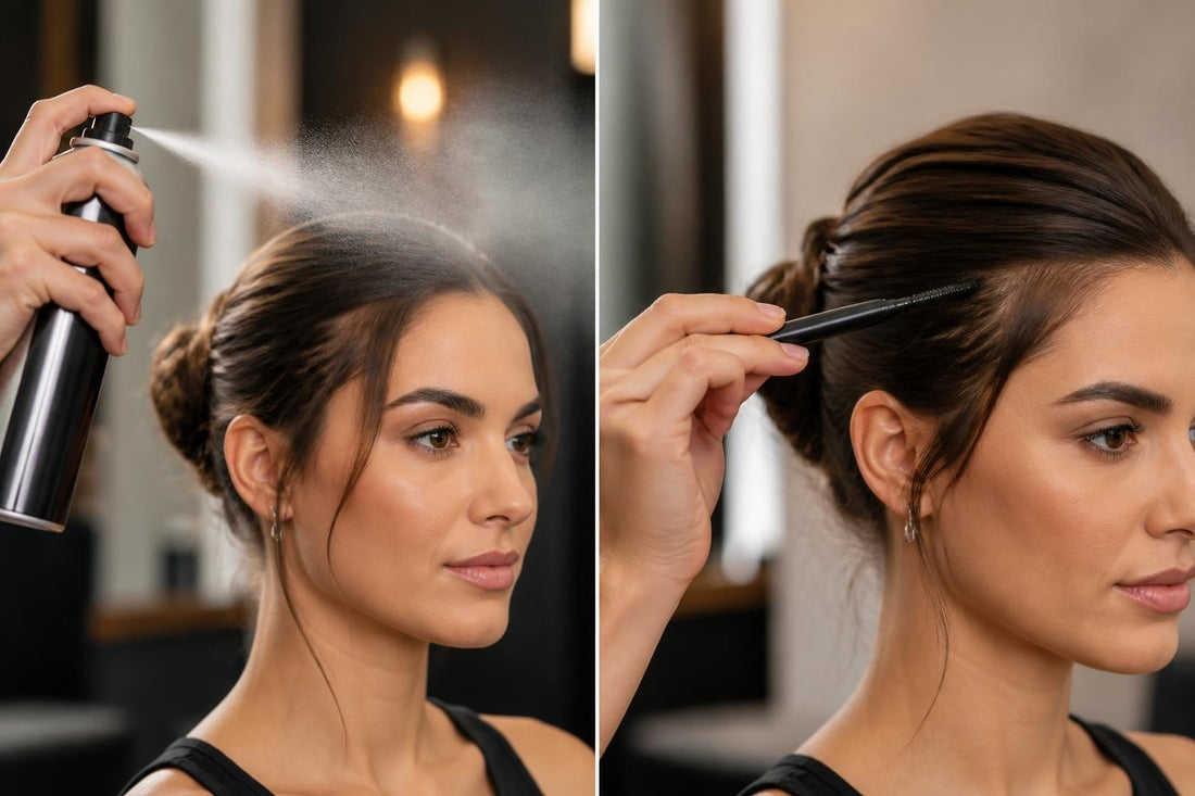 Licensed cosmetologist demonstrating alcohol-free hairspray alternatives for flexible, flake-free styling hold without drying hair The Pixie Garden