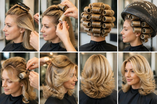 Ceramic hot rollers set in shoulder-length hair for lasting curls and root volume The Pixie Garden