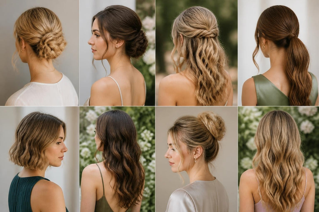 Elegant textured low bun wedding guest hairstyle with face-framing pieces and a decorative clip, The Pixie Garden