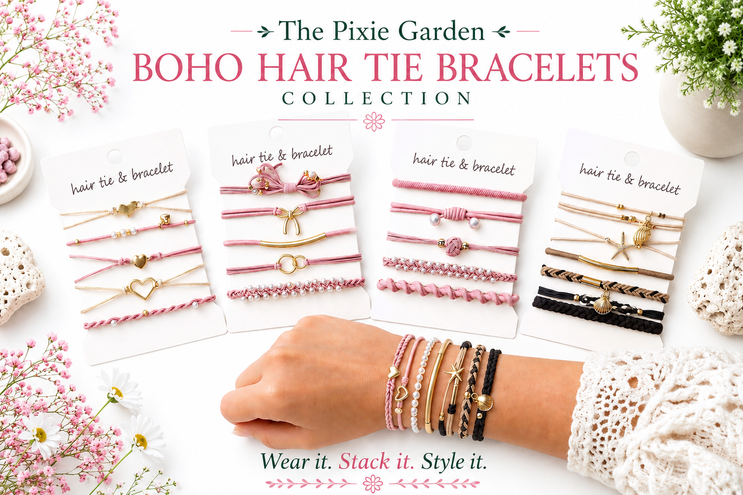 Boho Hair Tie Bracelets Collection from The Pixie Garden