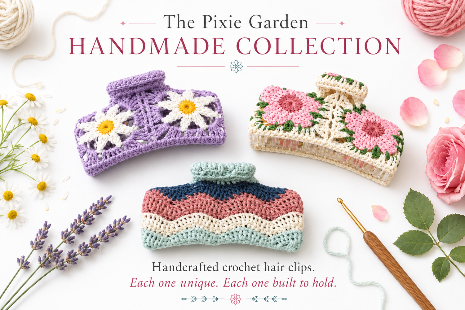 The Handmade Crochet Claw Clip Collection from The Pixie Garden