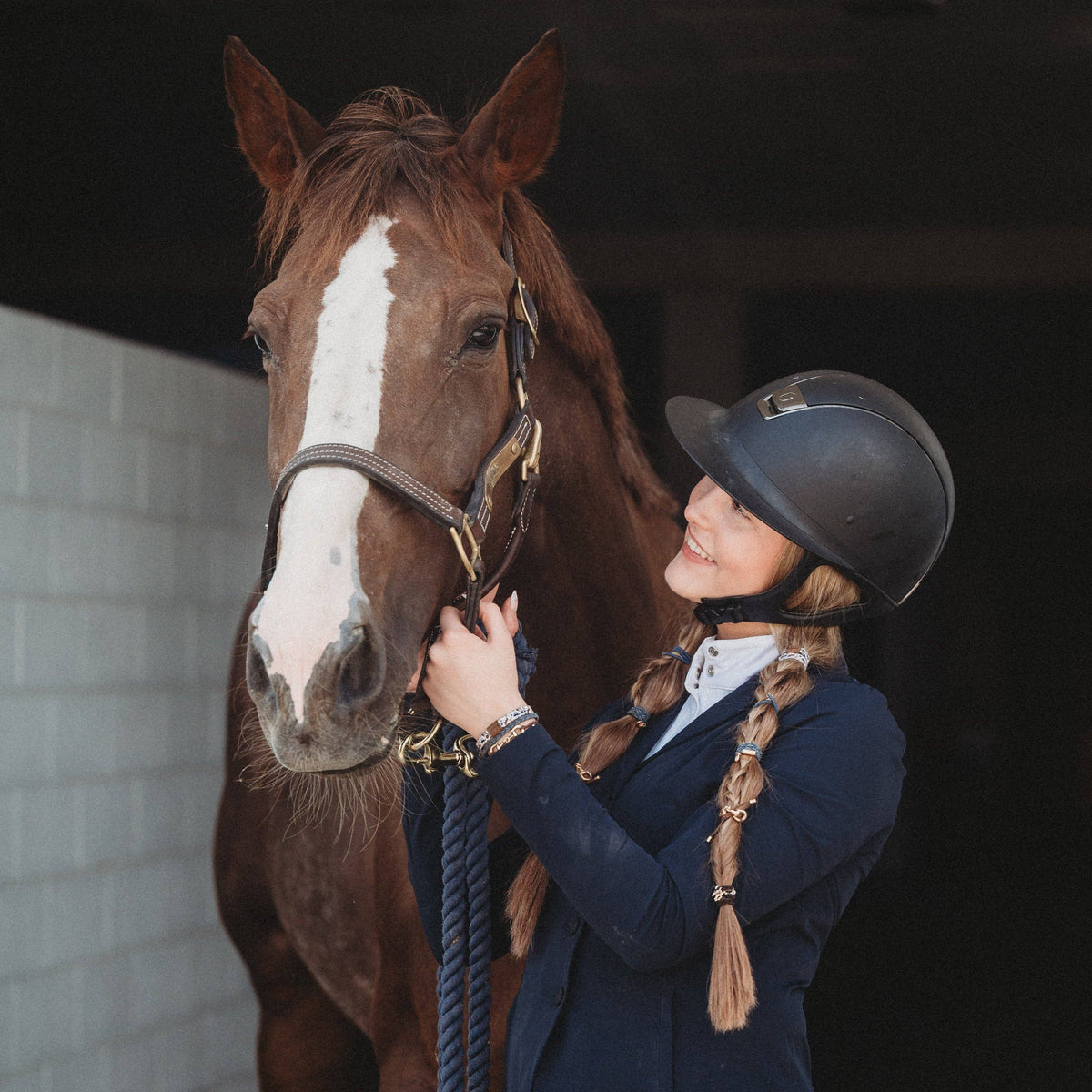 "Gallop" Horse & Bit Equestrian Accents in Rich Brown & Blue Hair Tie Bracelets: Small