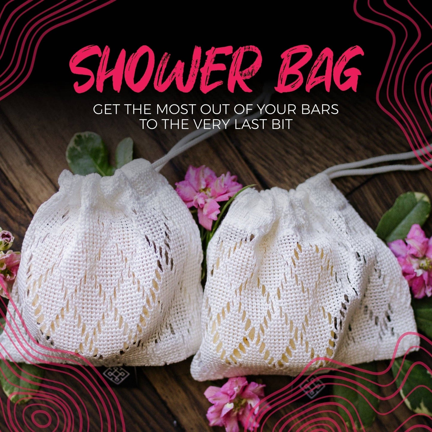 Black soap saver pouch with drawstring for lathering bars, zero waste hair care