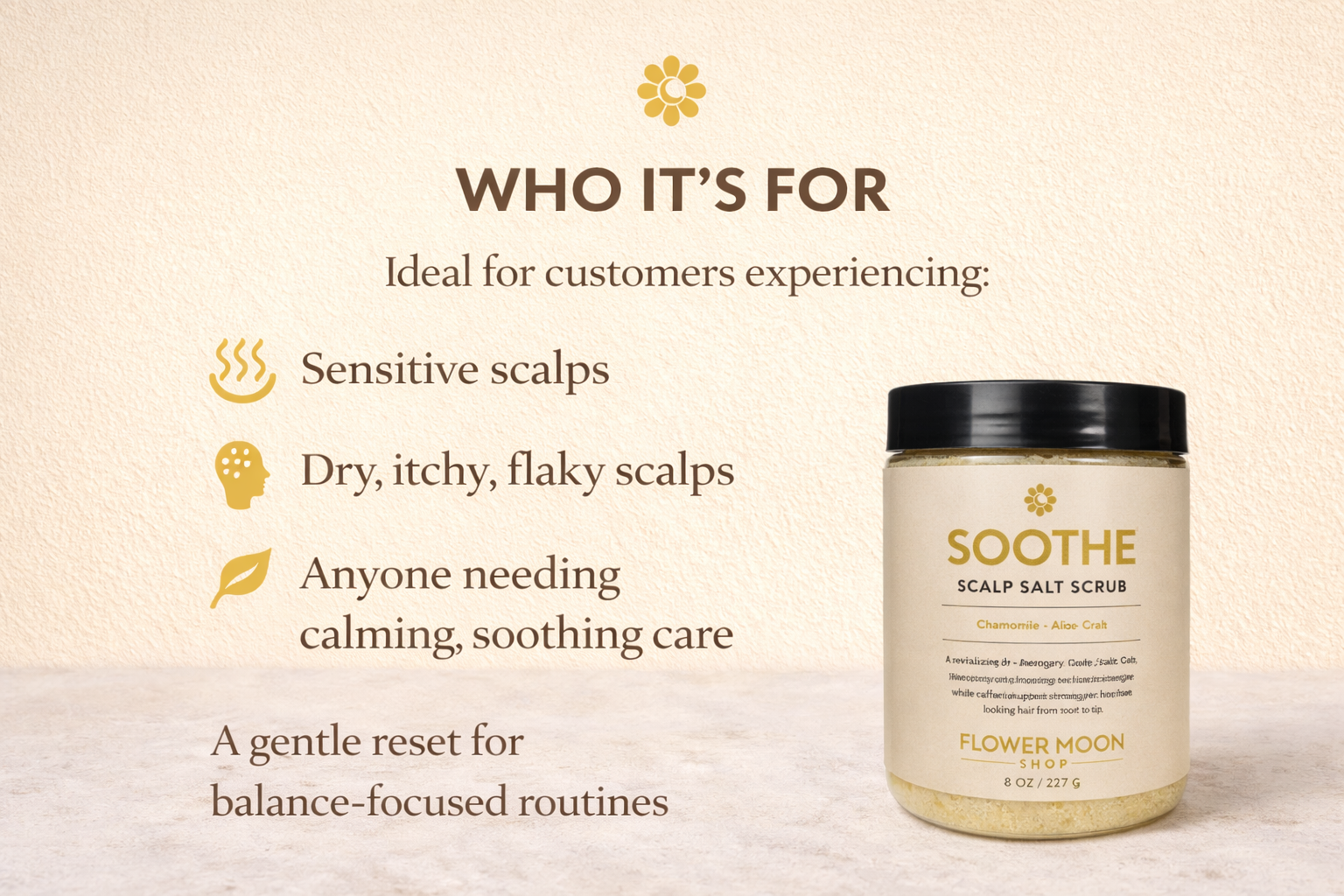 SOOTHE Scalp Scrub product detail and ingredient callouts | Sensitive scalp treatment | Salon-Selected | The Pixie Garden