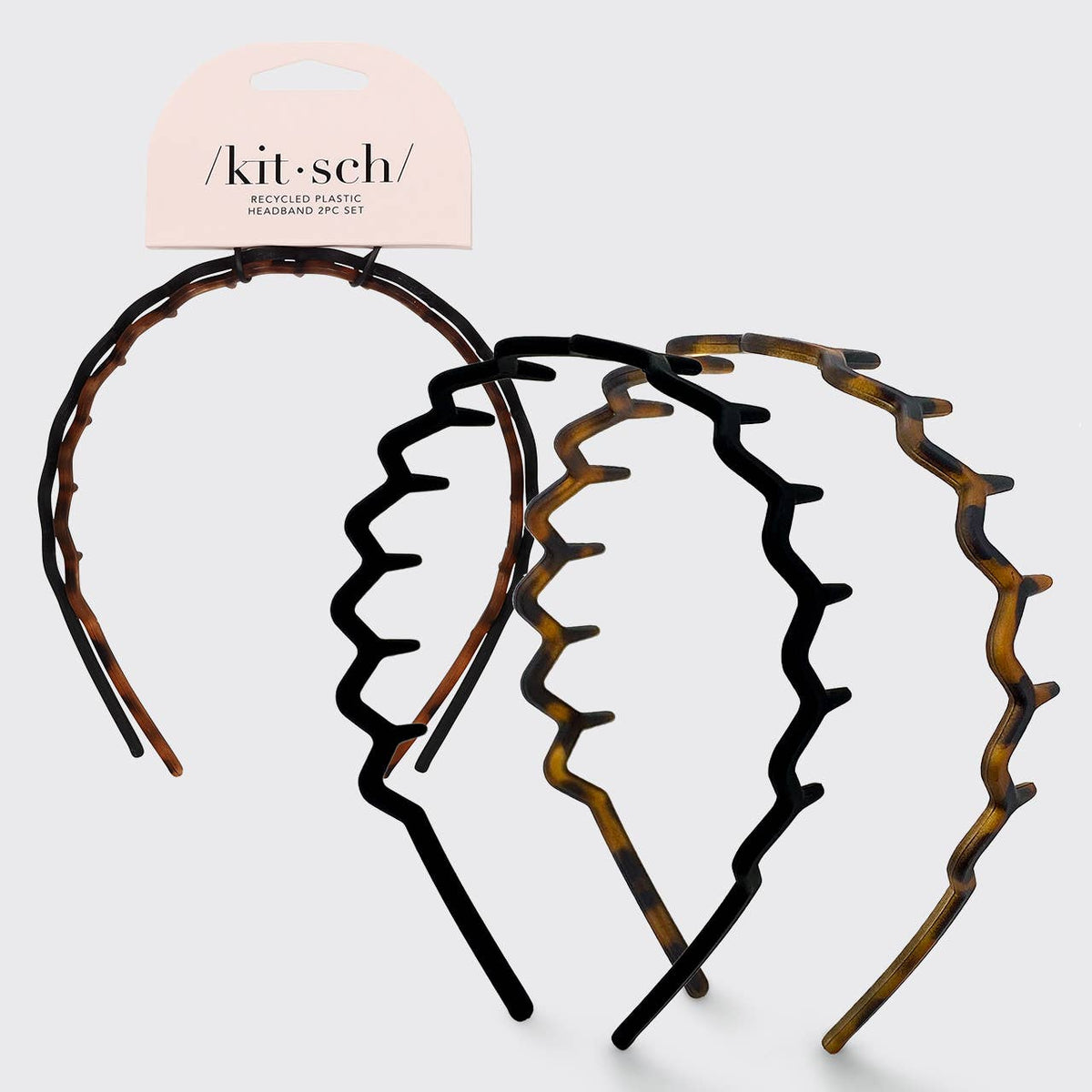 KITSCH zig zag headband 2-pack in black and tortoise on its retail card, The Pixie Garden