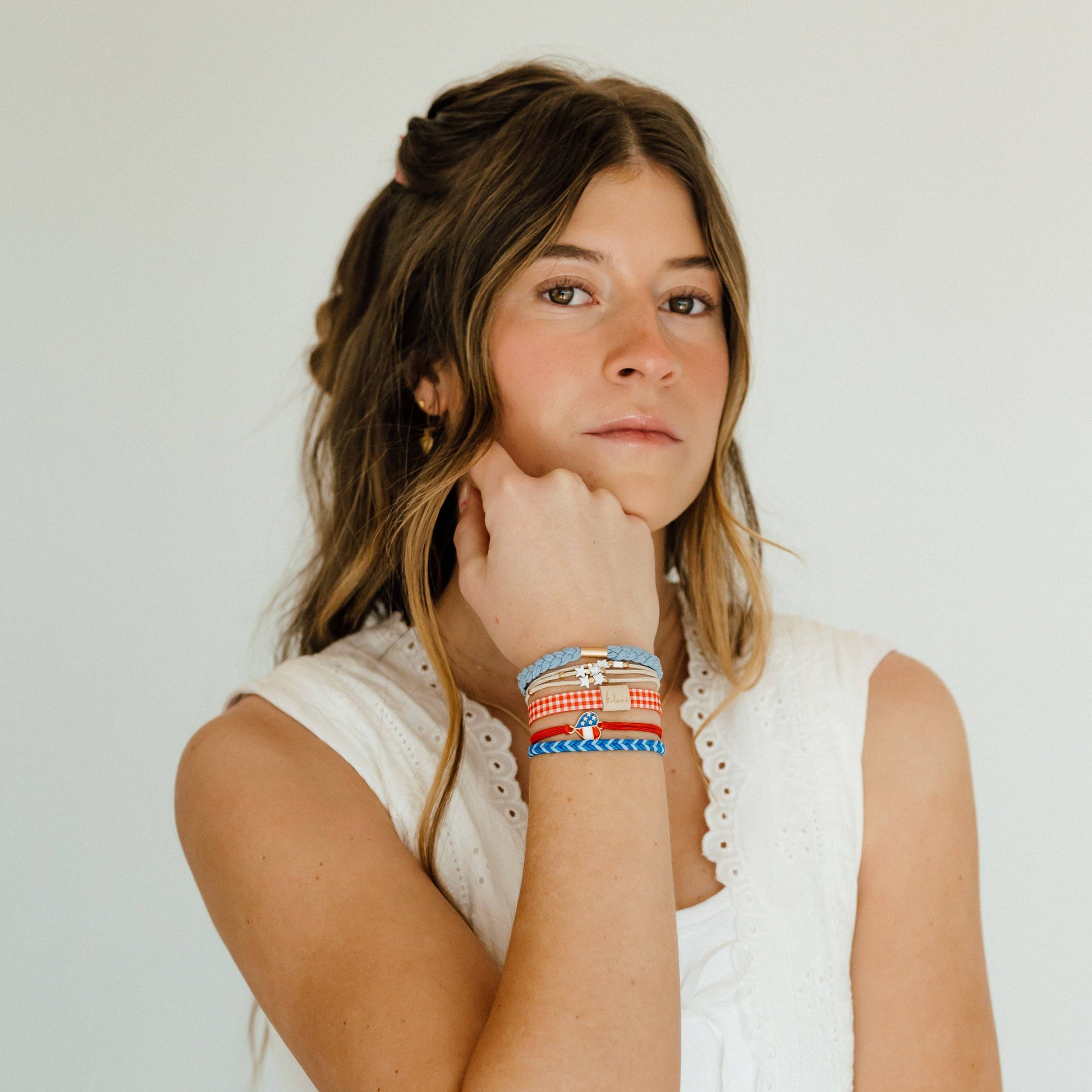 Red white and blue gingham dual-use hair tie bracelet set The Pixie Garden