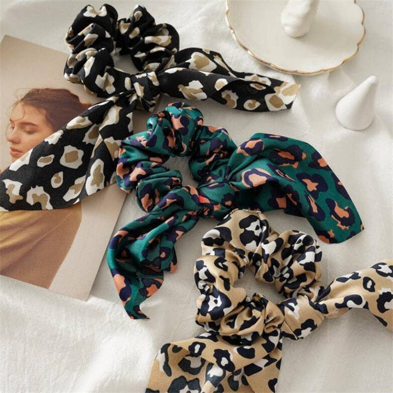 Animal print scrunchie neutral black white for ponytails and buns The Pixie Garden