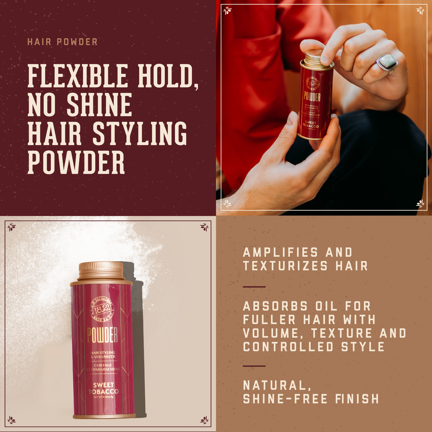 18.21 Man Made Hair Powder Sweet Tobacco volumizing styling powder