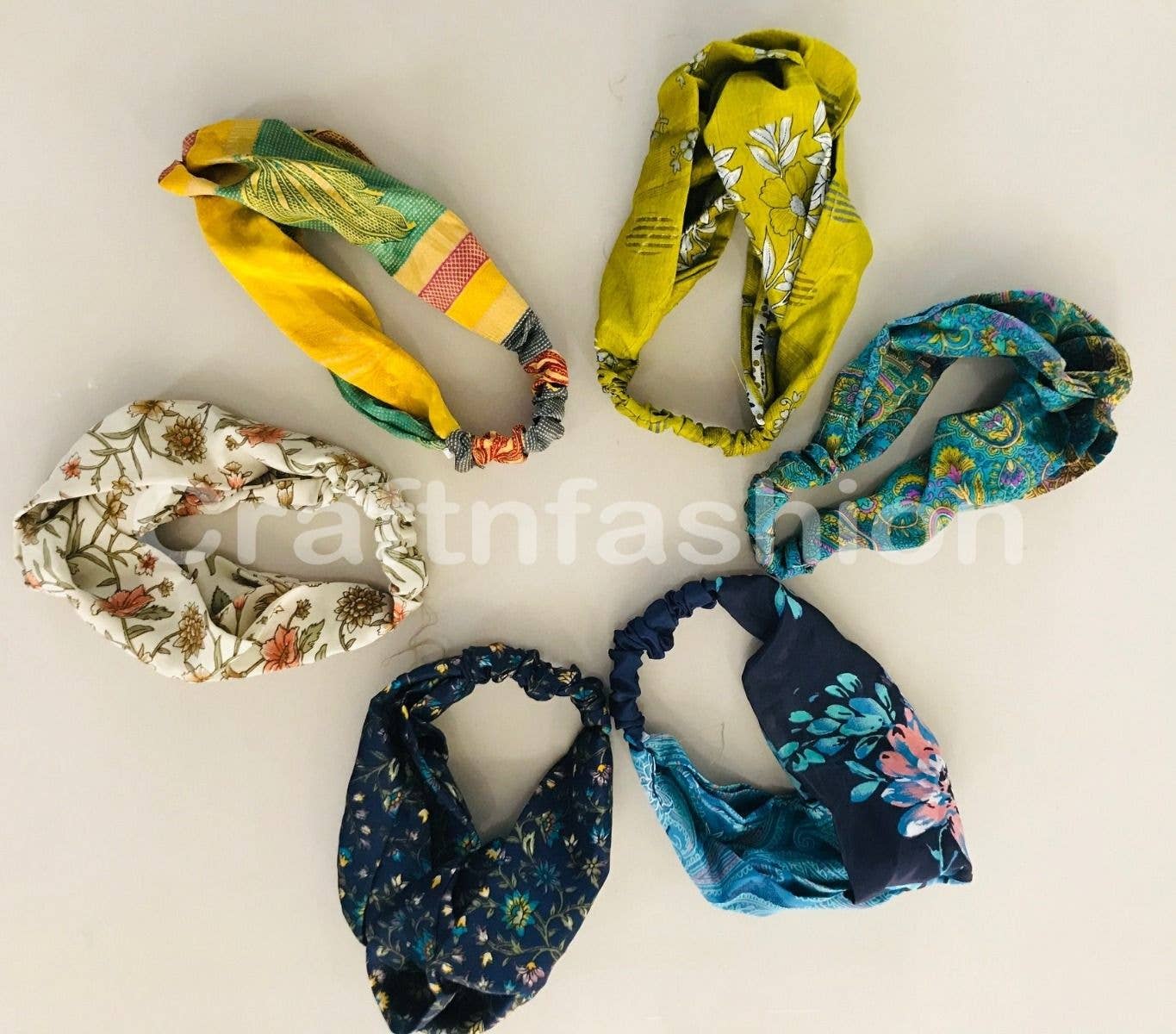 Upcycled sari silk hair tie, worn on wrist, The Pixie Garden