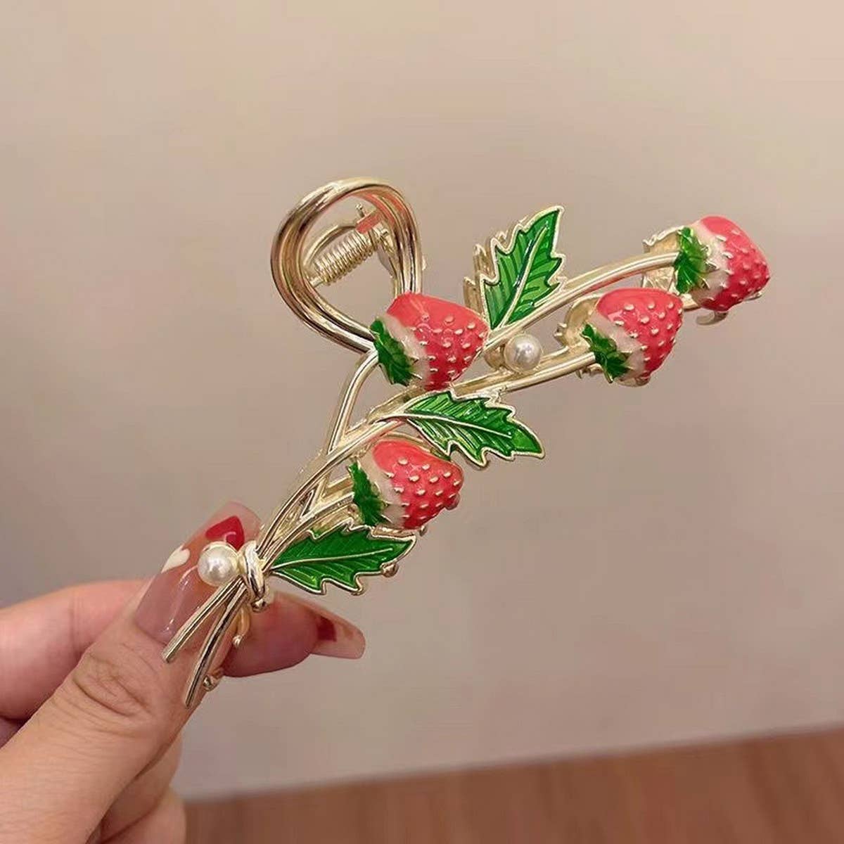 Strawberry hair claw clip in red, salon-selected by The Pixie Garden
