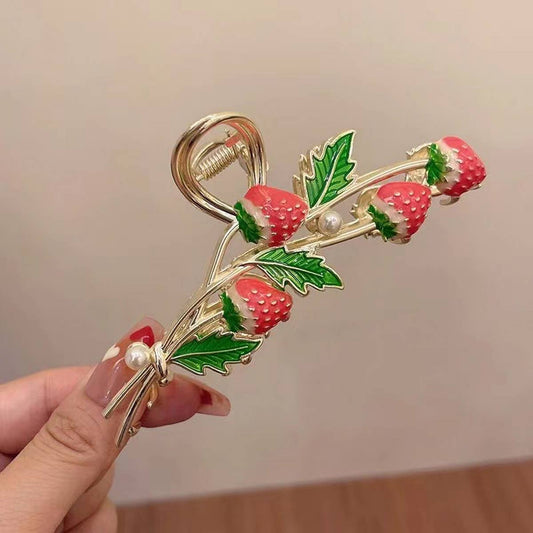 Strawberry hair claw clip in red, salon-selected by The Pixie Garden