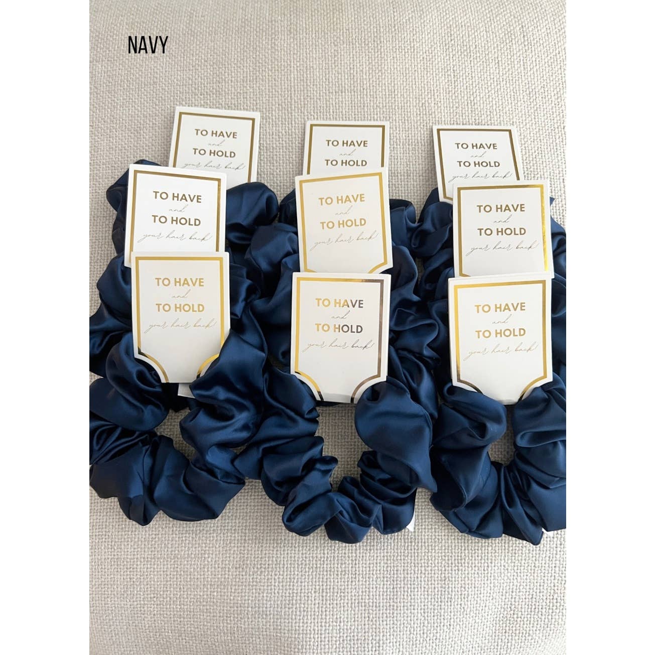 Silk satin scrunchies navy blue salon-selected hair ties The Pixie Garden
