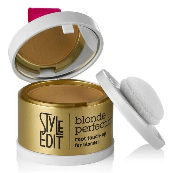 Blonde Perfection root touch-up powder open with mirror and sponge applicator