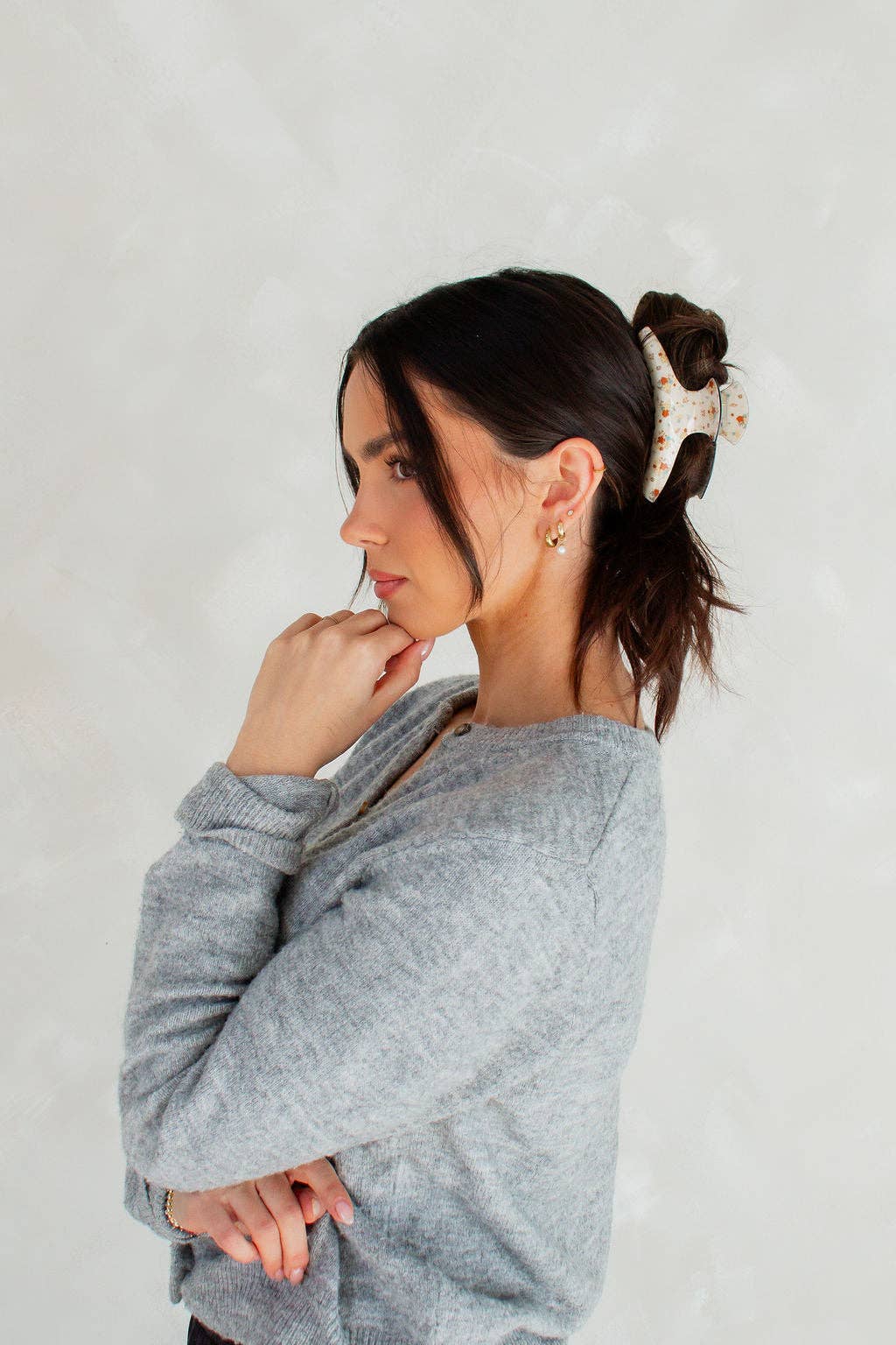 Antique floral claw clip cozy lifestyle styling shot salon-selected The Pixie Garden