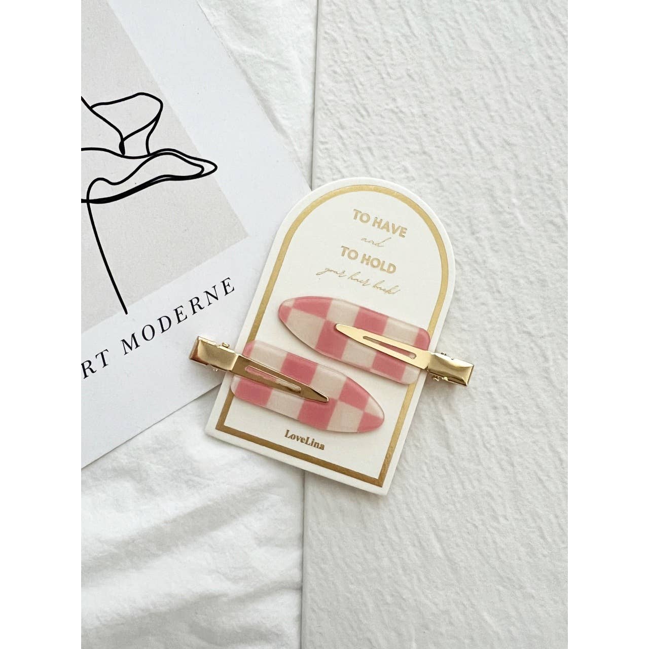 Pink checkered crease-free snap clips salon-selected hair accessories The Pixie Garden