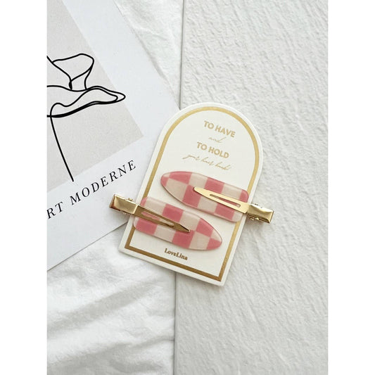 Pink checkered crease-free snap clips salon-selected hair accessories The Pixie Garden