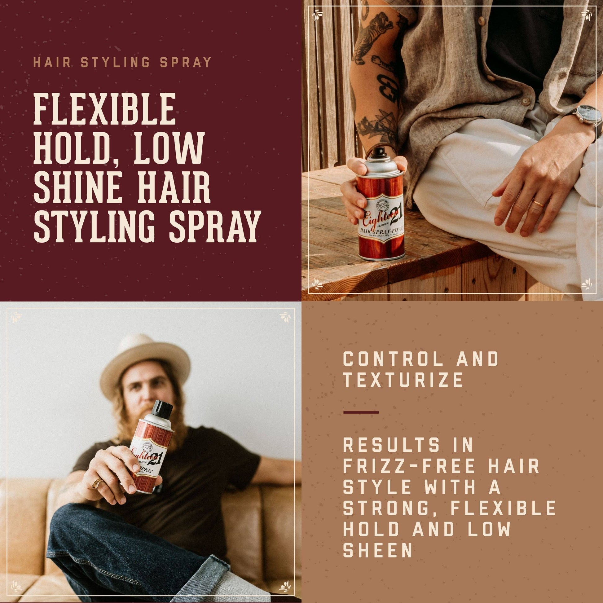 18.21 Man Made Premium Hair Spray Sweet Tobacco matte finish hairspray for men