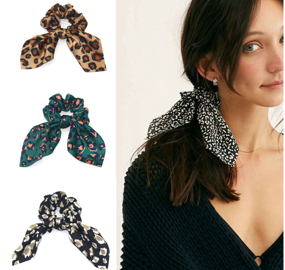 Black and white leopard print scrunchie soft silky finish daily wear The Pixie Garden