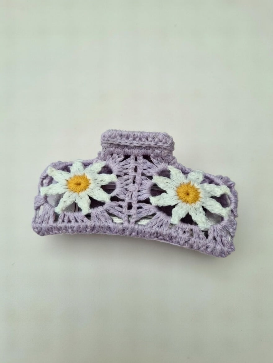 Crochet purple daisy claw clip