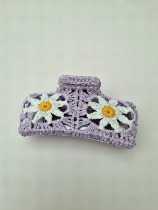 Crochet purple daisy claw clip