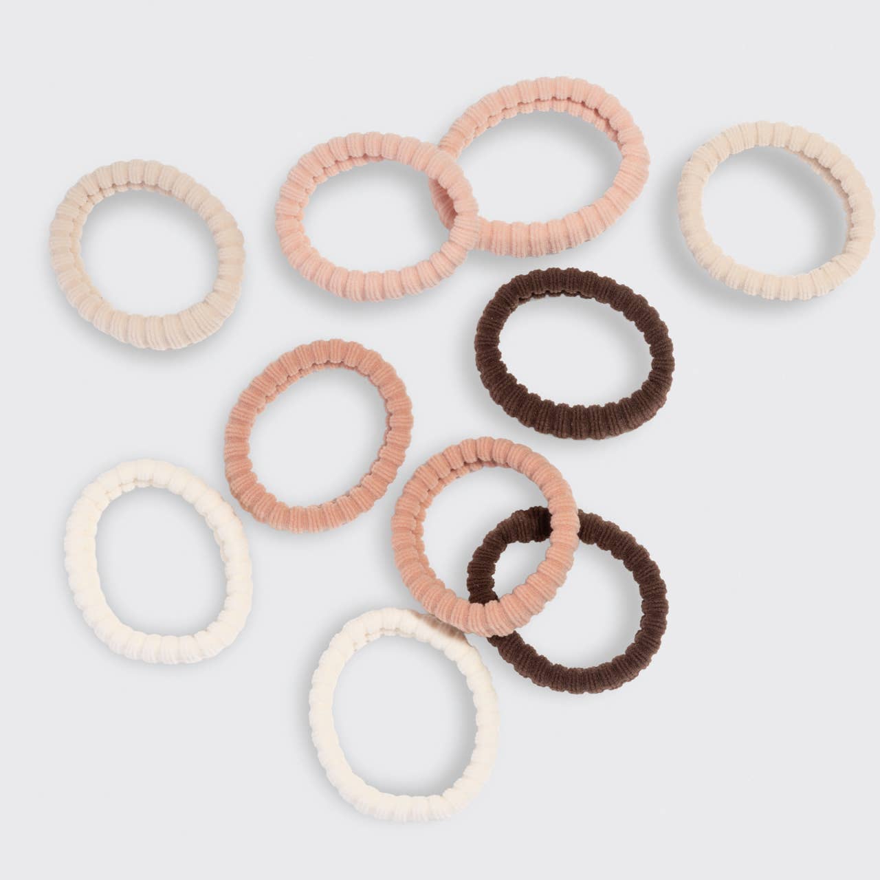 Recycled fabric ribbed hair elastics pink beige brown assorted colors salon-selected The Pixie Garden