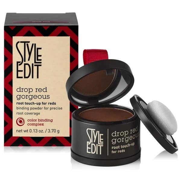 Style Edit drop dead gorgeous root touch-up powder compact beside its box