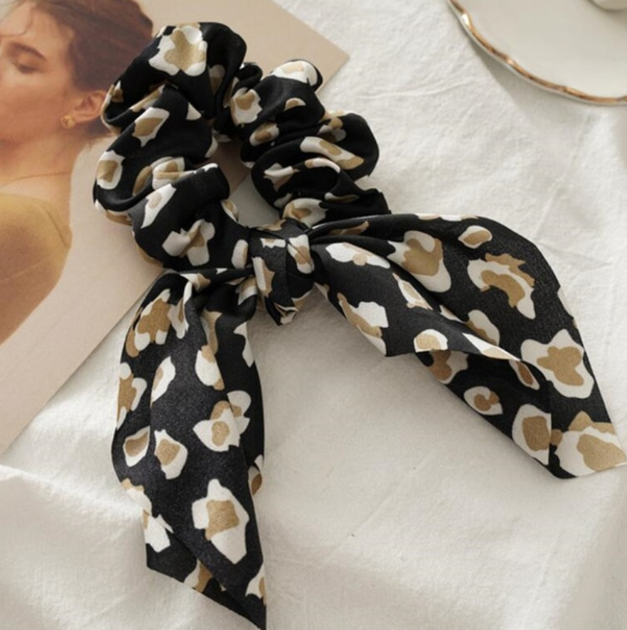 Black white leopard scrunchie versatile hair tie salon-selected The Pixie Garden