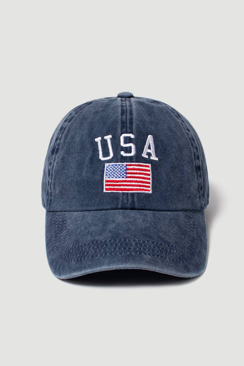 USA American flag embroidered baseball cap in navy The Pixie Garden