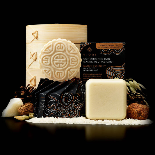 Native Essence unscented shampoo and conditioner bar set with bamboo holder, salon-selected by The Pixie Garden