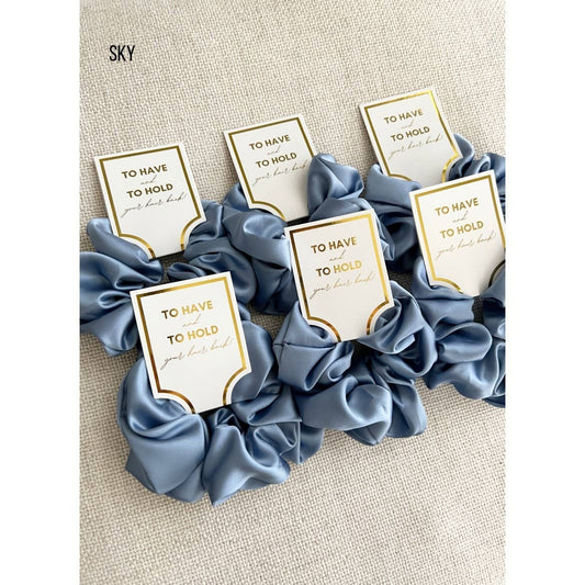 Silk satin scrunchies blue salon-selected hair accessory The Pixie Garden