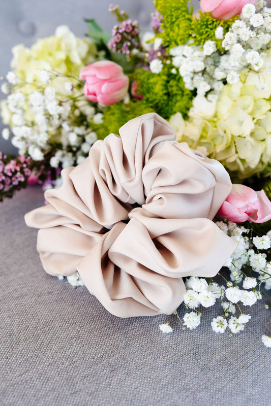 Oat milk jumbo scrunchie beige salon-selected soft hair tie The Pixie Garden