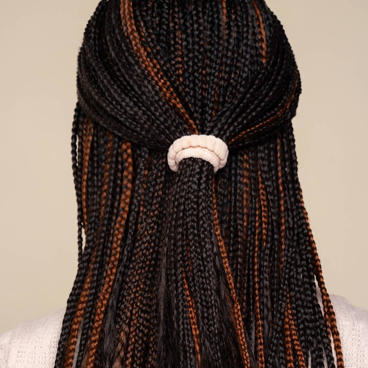 Braided updo style with recycled fabric hair elastics salon-selected The Pixie Garden