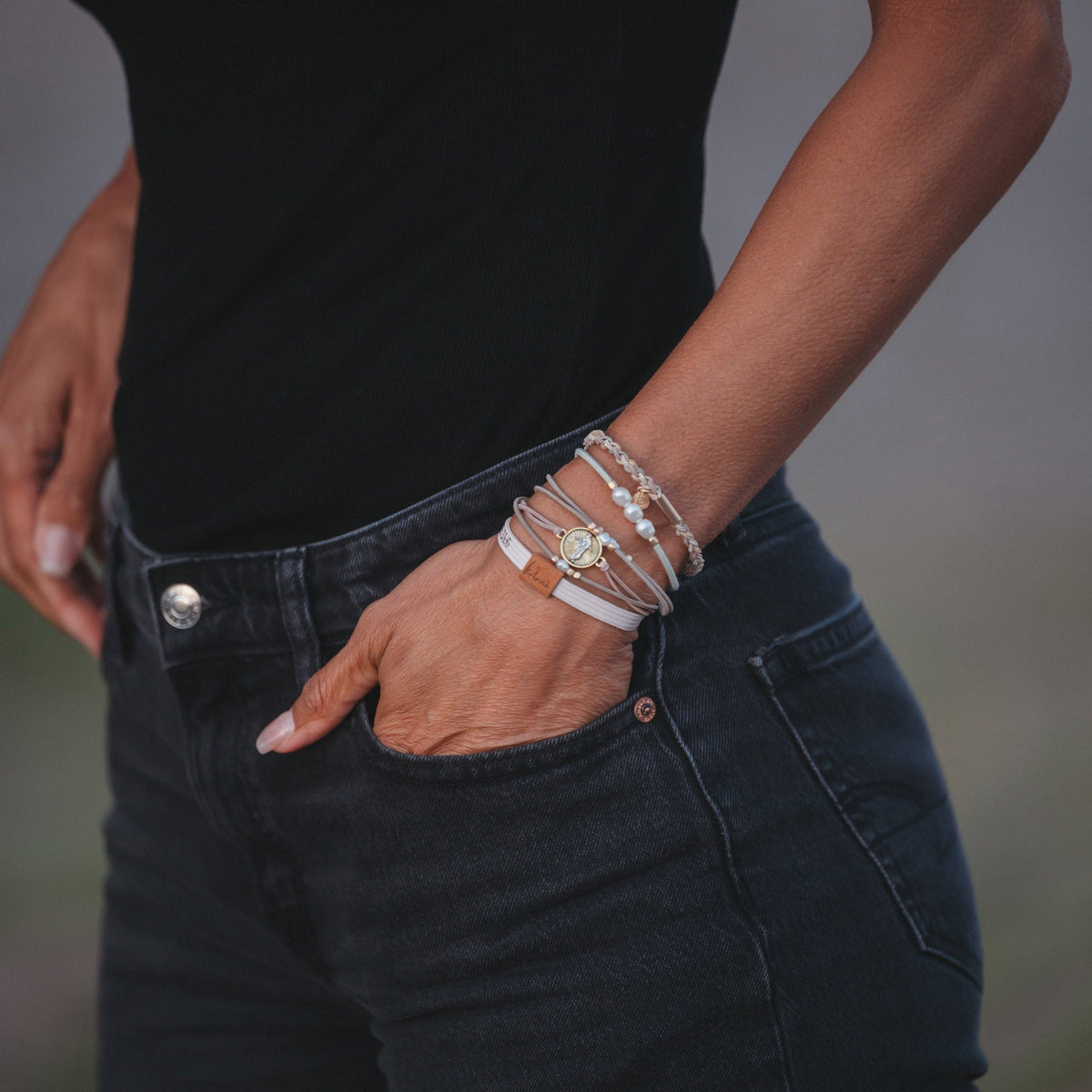 "Risen" Warm Neutrals with Gold Christus Hair Tie Bracelets: Small