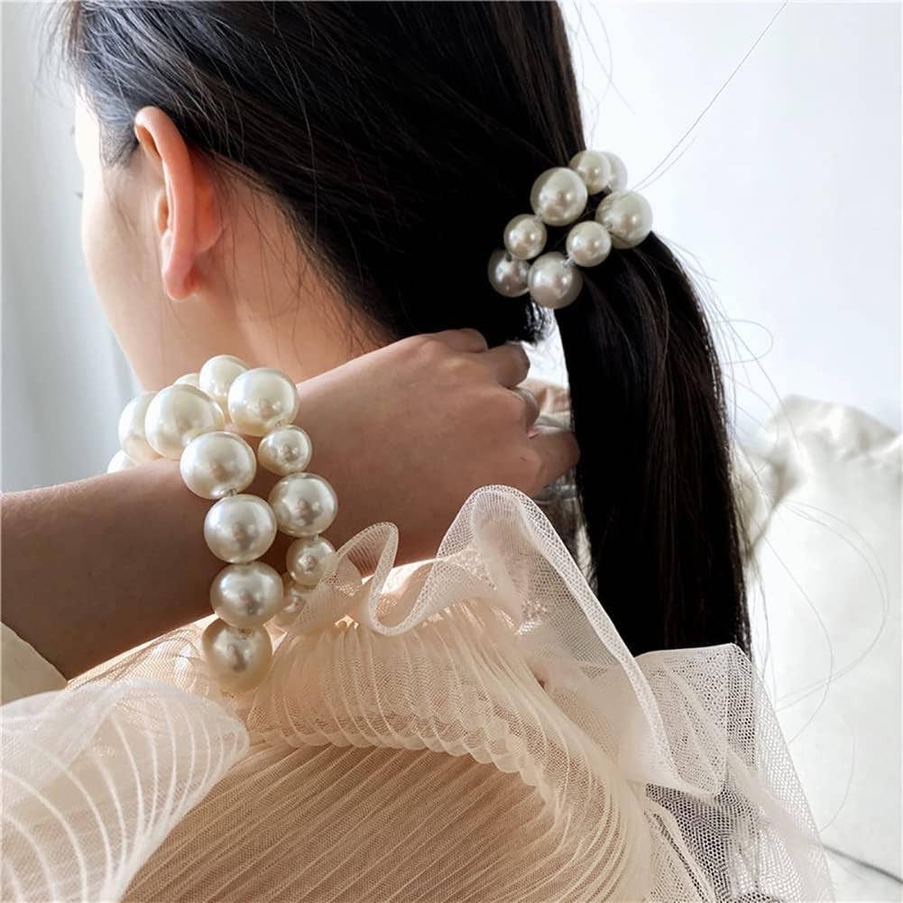 Chunky pearl hair tie worn as wrist bracelet dual-use accessory The Pixie Garden