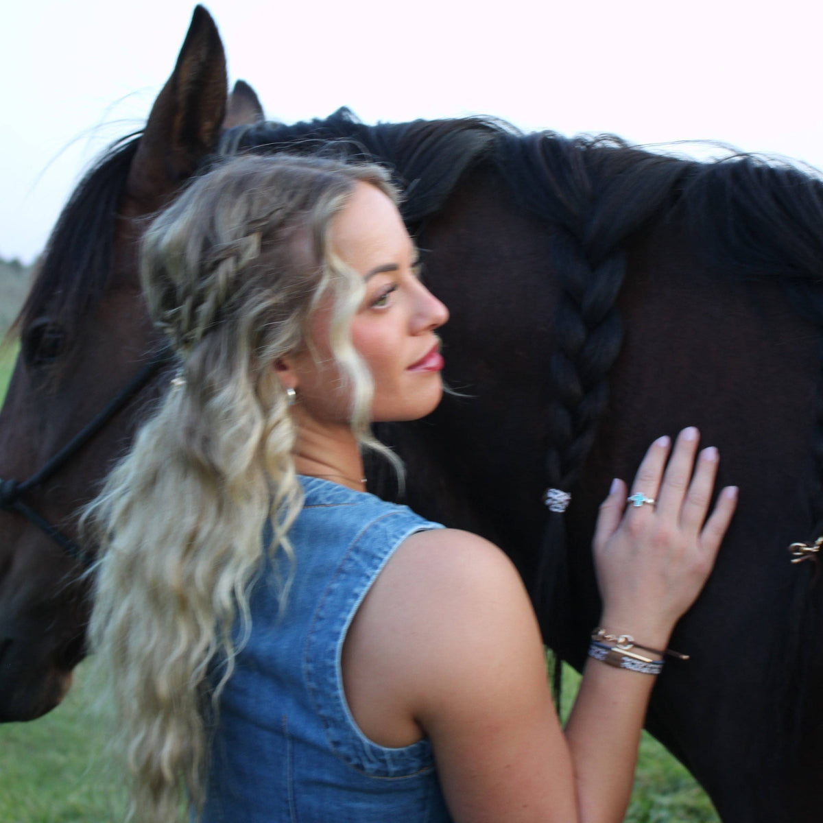 "Gallop" Horse & Bit Equestrian Accents in Rich Brown & Blue Hair Tie Bracelets: Small