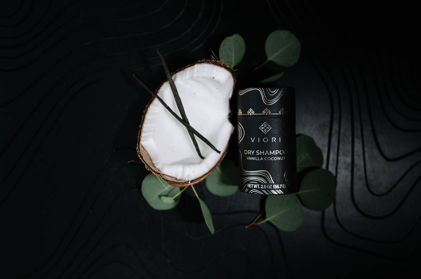 Talc-free vanilla coconut dry shampoo bottle, Viori rice water hair care, The Pixie Garden