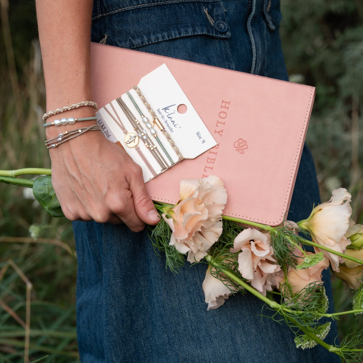 "Risen" Warm Neutrals with Gold Christus Hair Tie Bracelets: Small