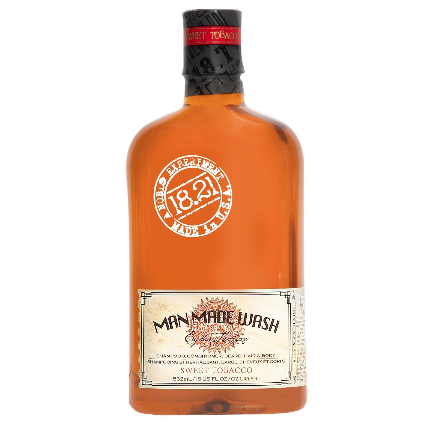 Bottle of Man Made Wash with a white label on a white background 18.21